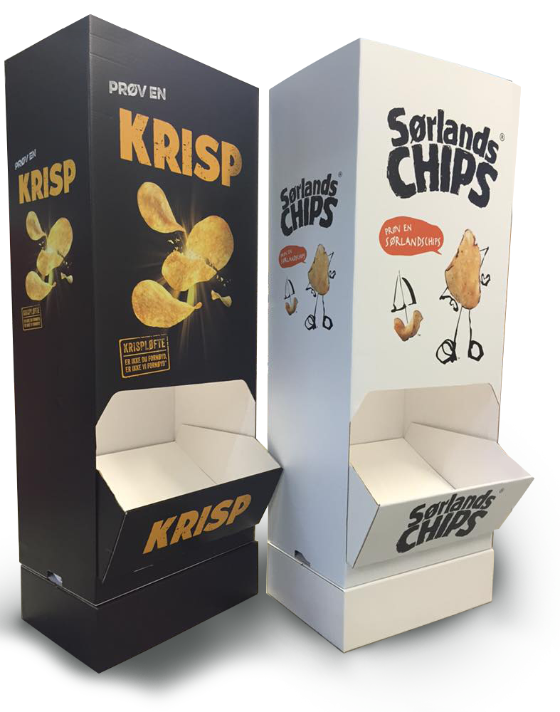 sørlandschips display prototype papp pappdisplay